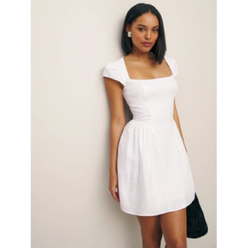 Reformation Oaklyn White Linen A-line Mini Dress Size 8